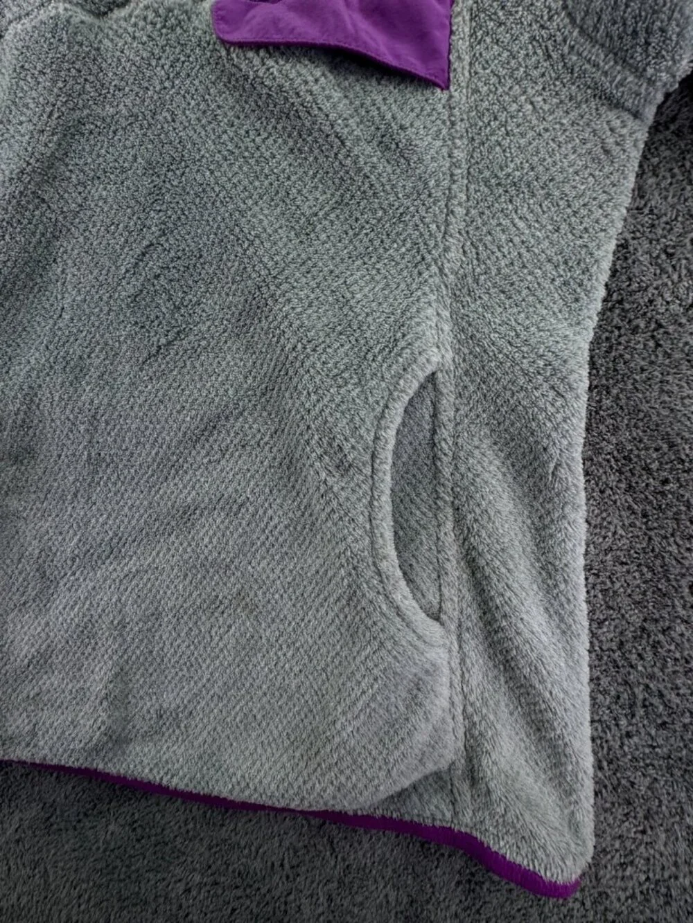 Patagonia Women Jacket Adult Gray Purple Medium W/ Pocket, Logo 1/4 Snap Soft